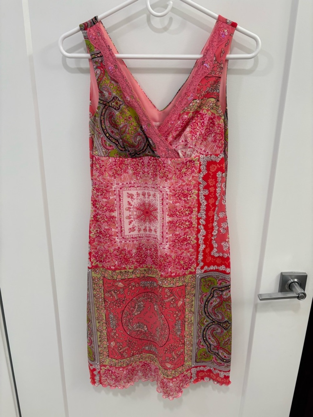 Vintage Y2K Paisley Patchwork Beaded Mesh Xhilaration Mini Dress Size Small